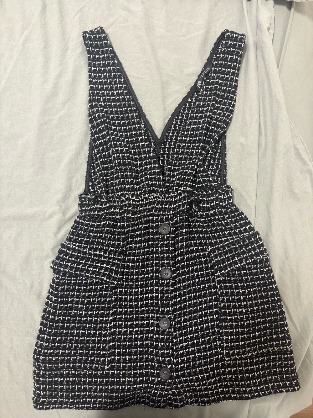 Black & White Tweed Button-Front Pinafore Dress
